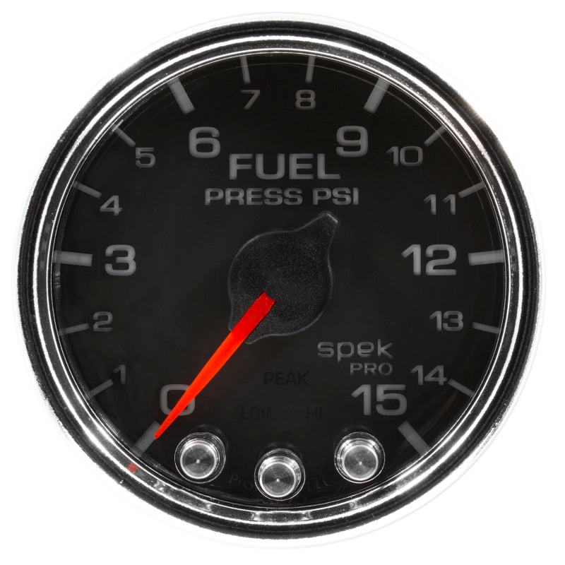 Autometer Spek-Pro Gauge Fuel Press 2 1/16in 15psi Stepper Motor W/Peak & Warn Blk/Chrm-thumbmail-2