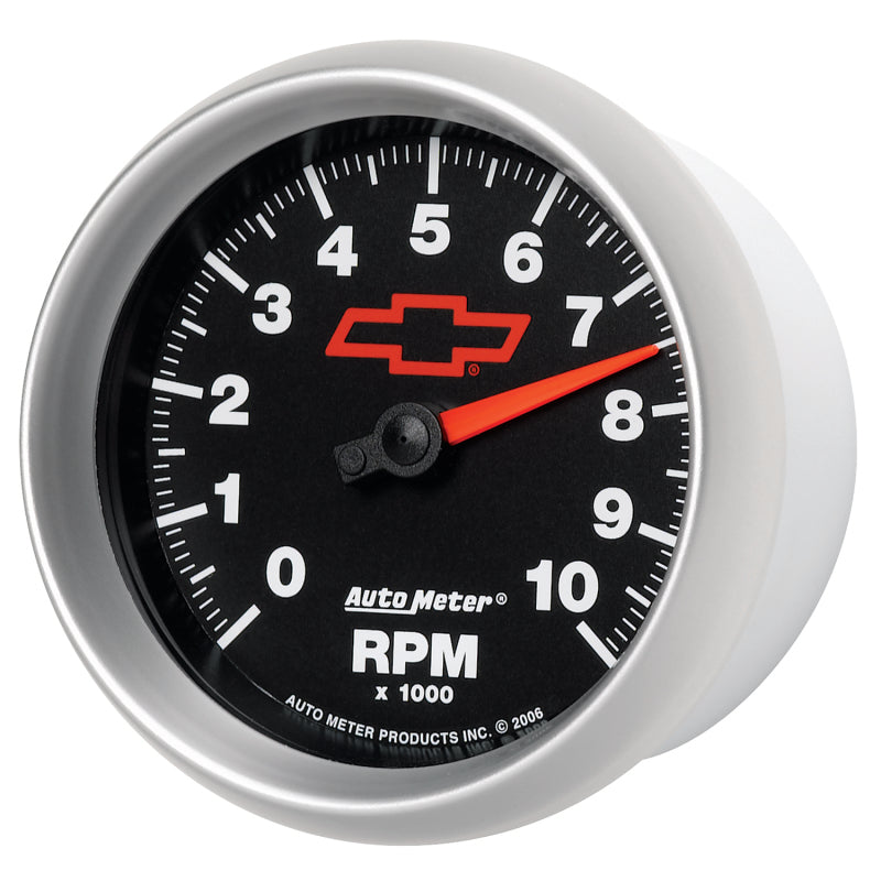 AutoMeter Gauge Tachometer 3-3/8in. 10K RPM In-Dash Chevy Red Bowtie Black-thumbmail-2