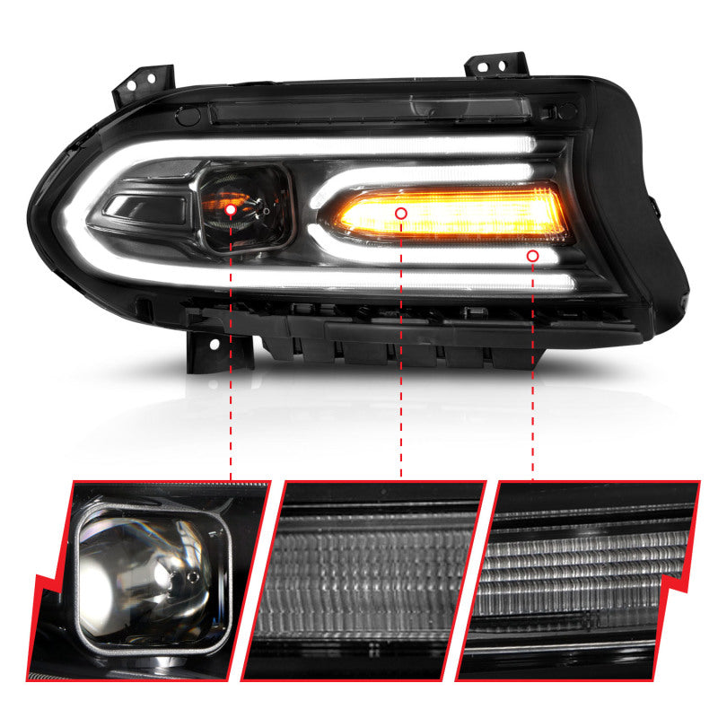 ANZO 2015-2018 Dodge Charger Projector Headlights Plank Style Black-thumbmail-4