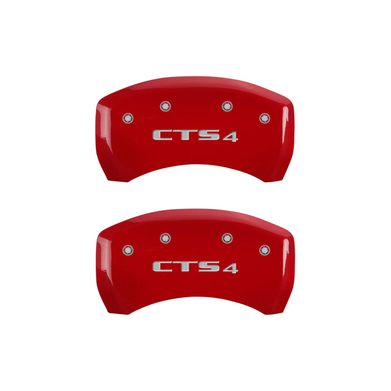 MGP 4 Caliper Covers Engraved Front Cursive/Cadillac Engraved Rear CTS4 Red finish silver ch-thumbmail-5
