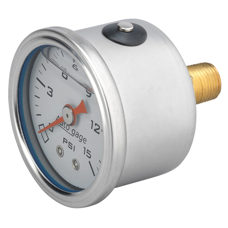 Autometer AutoGage 1.5in Liquid Filled Mechanical 0-15 PSI Fuel Pressure Gauge - White-thumbmail-2