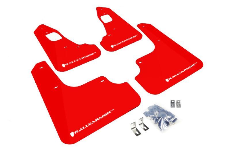 Rally Armor 08-17 Mitsubishi EVO X Red UR Mud Flap w/ White Logo-thumbmail-1