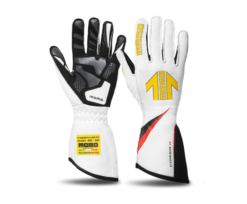 Momo Corsa R Gloves Size 8 (FIA 8856-2000)-White