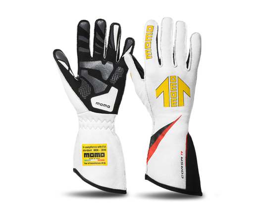 Momo Corsa R Gloves Size 8 (FIA 8856-2000)-White