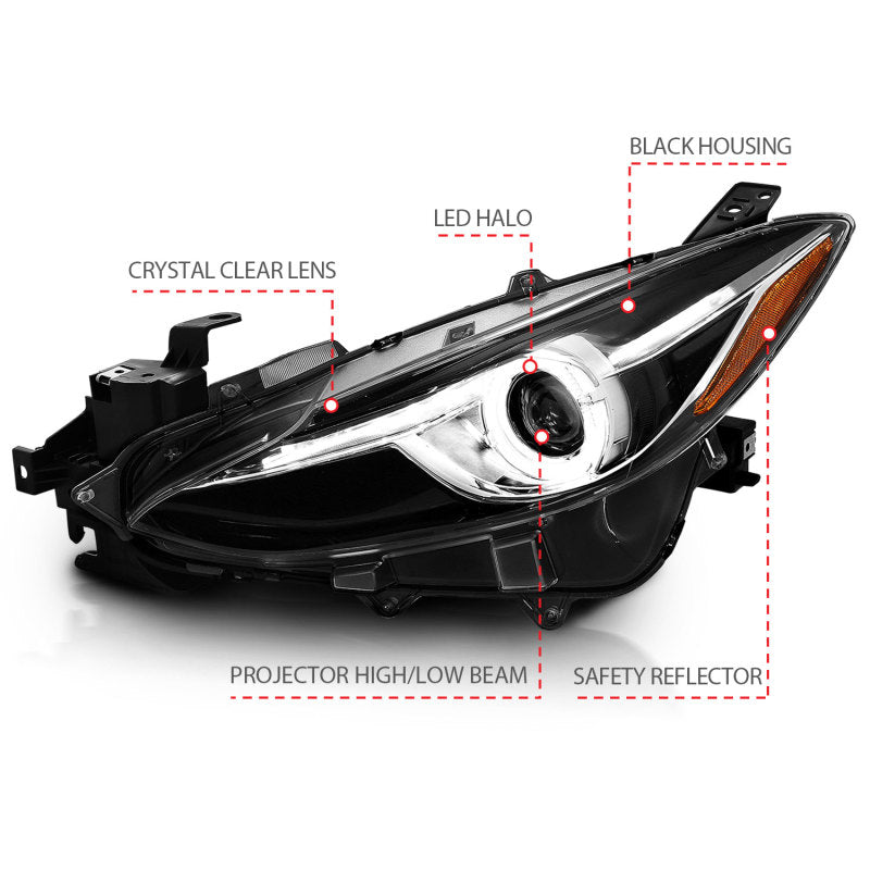 ANZO Projector Headlights With Halo Black w/Amber 14-17 Mazda 3-thumbmail-7