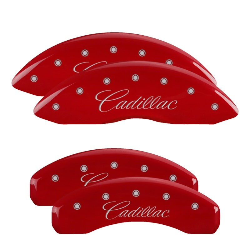 MGP 4 Caliper Covers Engraved Front & Rear Cursive/Cadillac Red Finish Silver Char 2015 Cadillac CTS-thumbmail-1