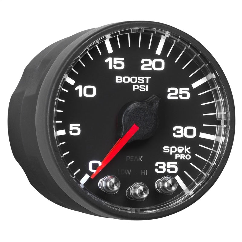 Autometer Spek-Pro Gauge Boost 2 1/16in 35psi Stepper Motor W/Peak & Warn Black/Black-thumbmail-5