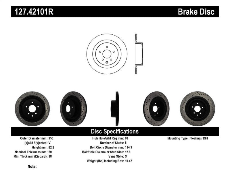 StopTech Infiniti G37 / Nissan 370Z SportStop Slotted & Drilled Rear Right Rotor-thumbmail-2