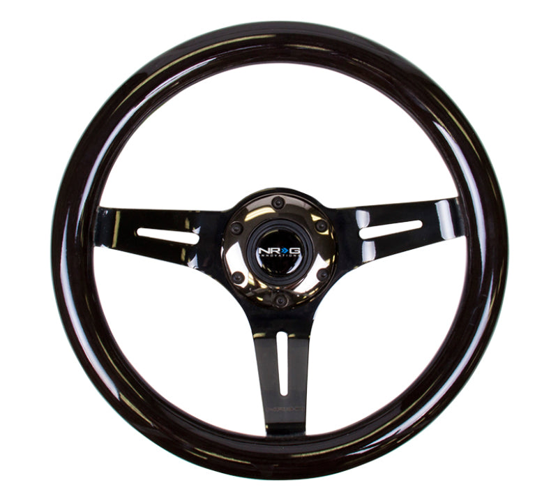 NRG Classic Wood Grain Steering Wheel (310mm) Black w/Black Chrome 3-Spoke Center-thumbmail-3