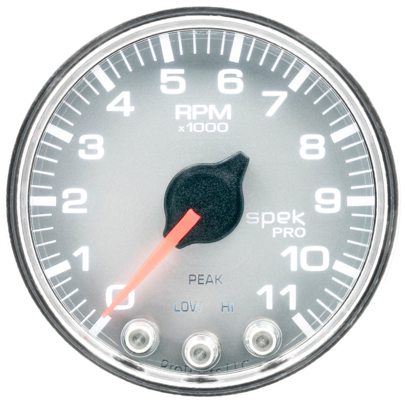 Autometer Spek-Pro Gauge Tach 2 1/16in 11K Rpm W/ Shift Light & Peak Mem Slvr/Chrm