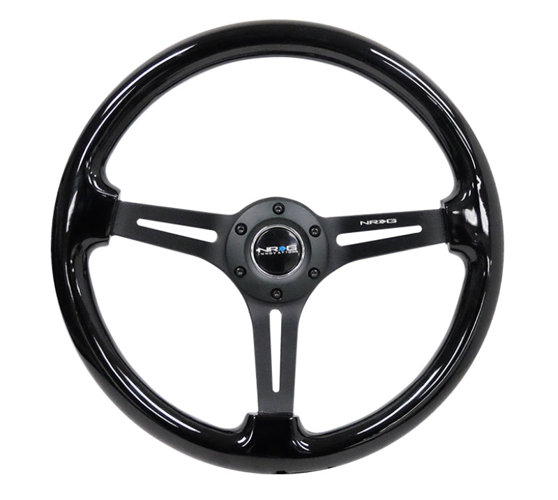 NRG Reinforced Steering Wheel (350mm / 3in. Deep) Blk Wood w/Blk Matte Spoke/Black Center Mark-thumbmail-2