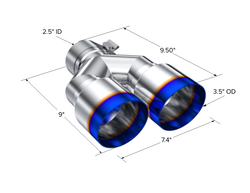 MBRP Burnt End Tip 2.5 ID, Dual 3.5 OD Out, 9.5 length, Single wall 304 Stainless Steel-thumbmail-2