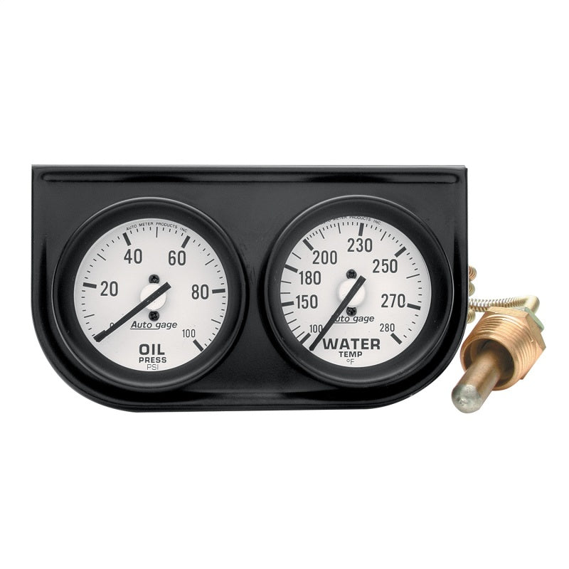 Autometer AutoGage Two-Gauge Console 2-1/16in Mech 0-100 PSI Oil Press/100-280 Deg Water Temp-Black-thumbmail-1