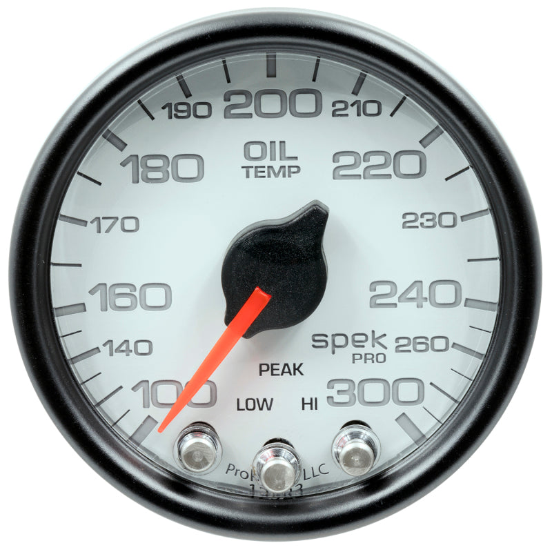 Autometer Spek-Pro Gauge Oil Temp 2 1/16in 300f Stepper Motor W/Peak & Warn Wht/Blk-thumbmail-1