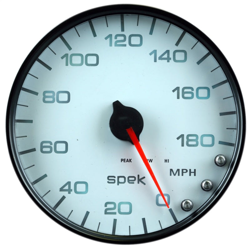 Autometer Spek-Pro Gauge Speedometer 5in 180 Mph Elec. Programmable White/Black-thumbmail-1