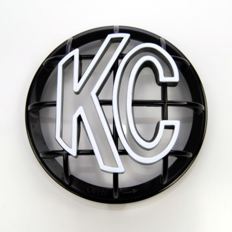 KC HiLiTES 5in. Round ABS Stone Guard for Apollo Lights (Single) - Black w/White KC Logo-thumbmail-2