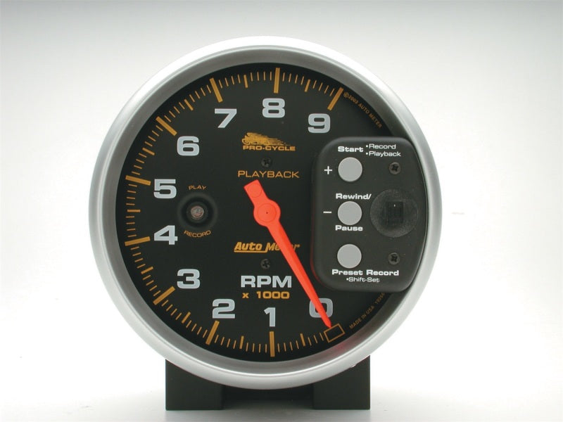 Autometer Pro-Cycle Gauge Tach 5in 9K Rpm Pedestal W/ Rpm Playback Black-thumbmail-1