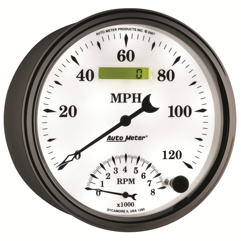 AutoMeter Gauge Tach/Speedo 5in. 120MPH & 8K RPM Elec. Program Old Tyme White II-thumbmail-4