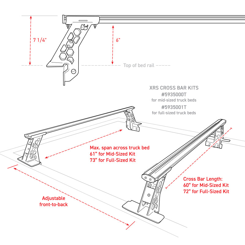 Go Rhino 15-22 Ford F-150 / 07-21 Toy. Tundra XRS Cross Bars Kit - Tex Blk (Attch Tonneau Cvr T-Trk)-thumbmail-11