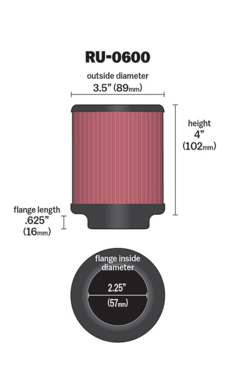 K&N Filter Universal Rubber Filter 2 1/4 inch Flange 3 1/2 inch OD 4 inch Height-thumbmail-10