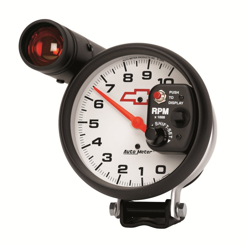 AutoMeter 5in (127mm) Pedestal Tachometer, 0-10,000 RPM, Chevy Red Bowtie-thumbmail-2