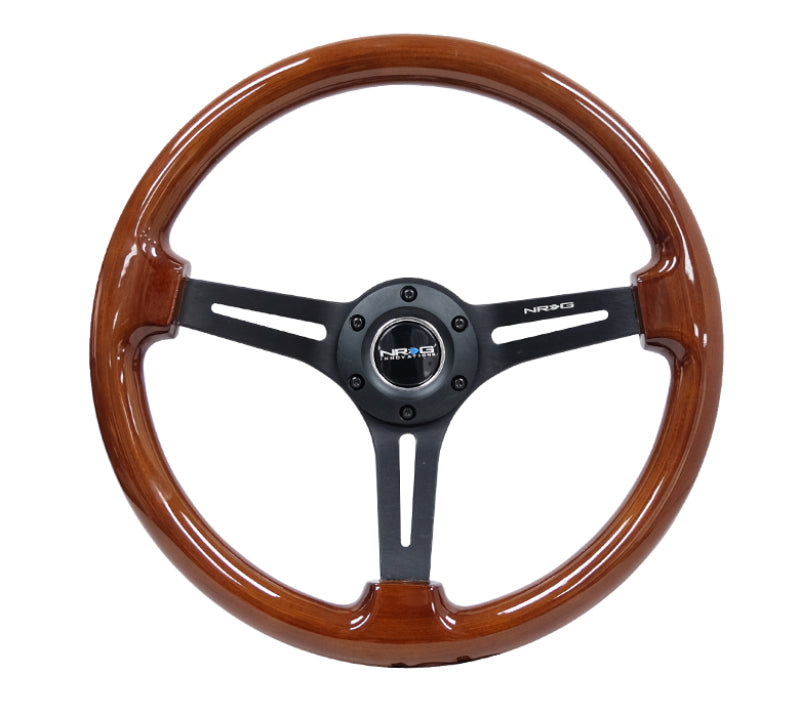 NRG Reinforced Steering Wheel (350mm / 3in. Deep) Brown Wood w/Blk Matte Spoke/Black Center Mark-thumbmail-2