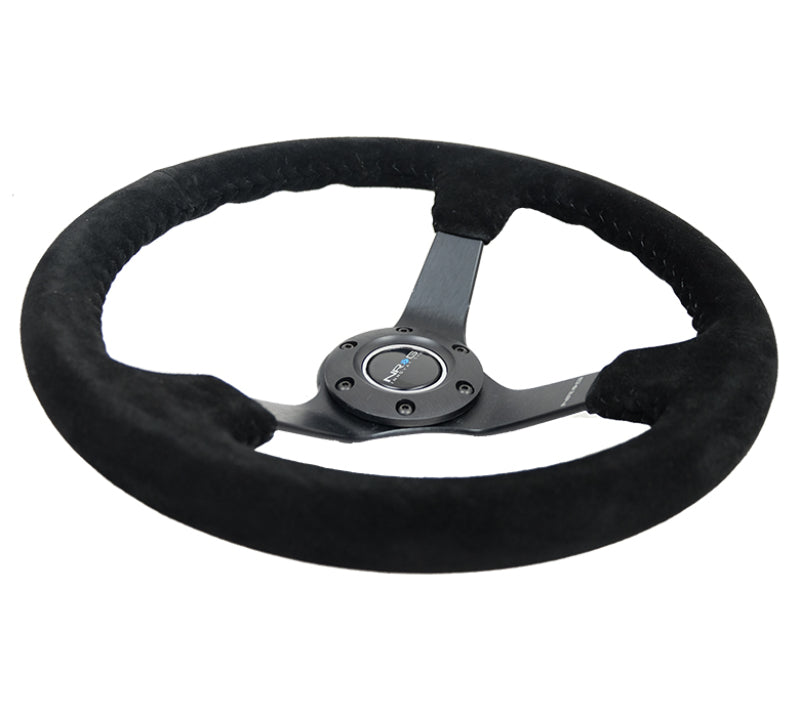 NRG Reinforced Steering Wheel (350mm / 3in. Deep) Blk Suede/Blk Bball Stitch w/5mm Matte Black Spoke-thumbmail-3