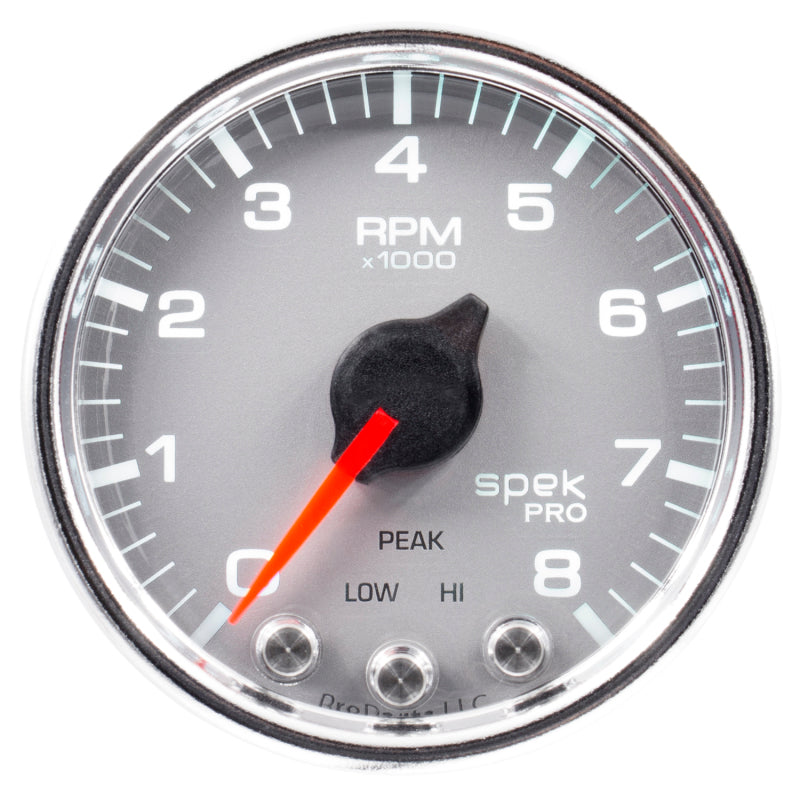 Autometer Spek-Pro Gauge Tach 2 1/16in 8K Rpm W/ Shift Light & Peak Mem Slvr/Chrm-thumbmail-2