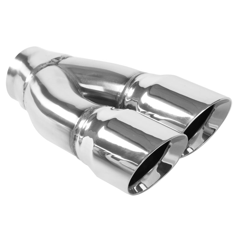 MagnaFlow Tip Stainless Double Wall Round Dual Outlet Polished 3in DIA 2.25in Inlet 9.75in Length-thumbmail-1