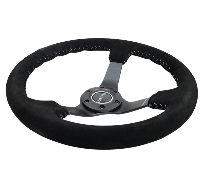 NRG Reinforced Steering Wheel (350mm / 3in. Deep) Blk Suede/Silver BBall Stitch w/5mm Mt. Blk Spokes-thumbmail-3