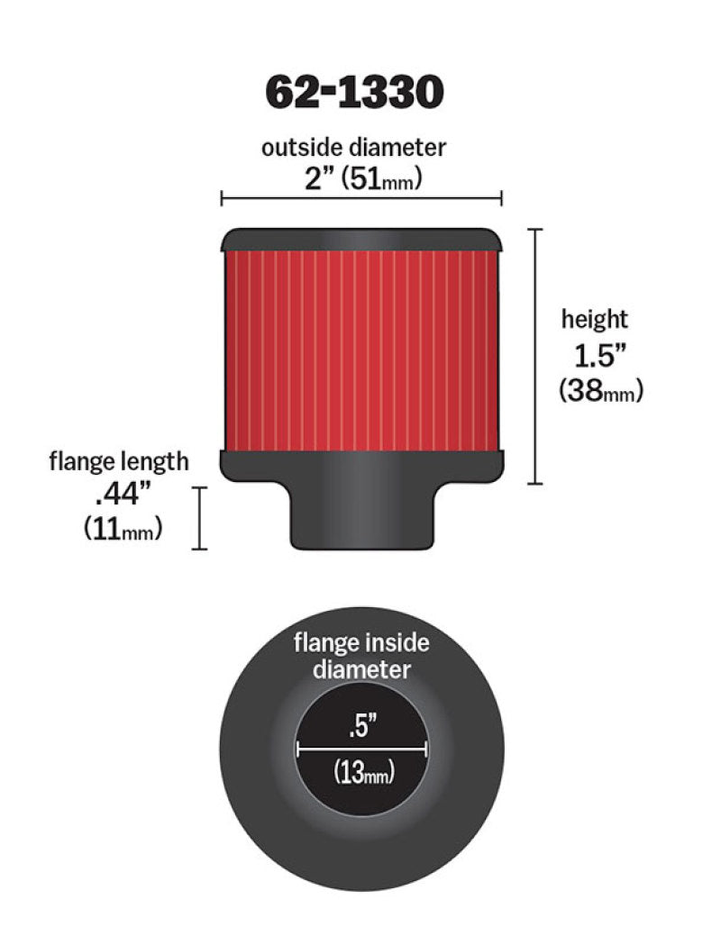 K&N Clamp On Rubber Base Crankcase Vent Filter 0.5in Flange ID 2in OD 1.5in Height-thumbmail-11