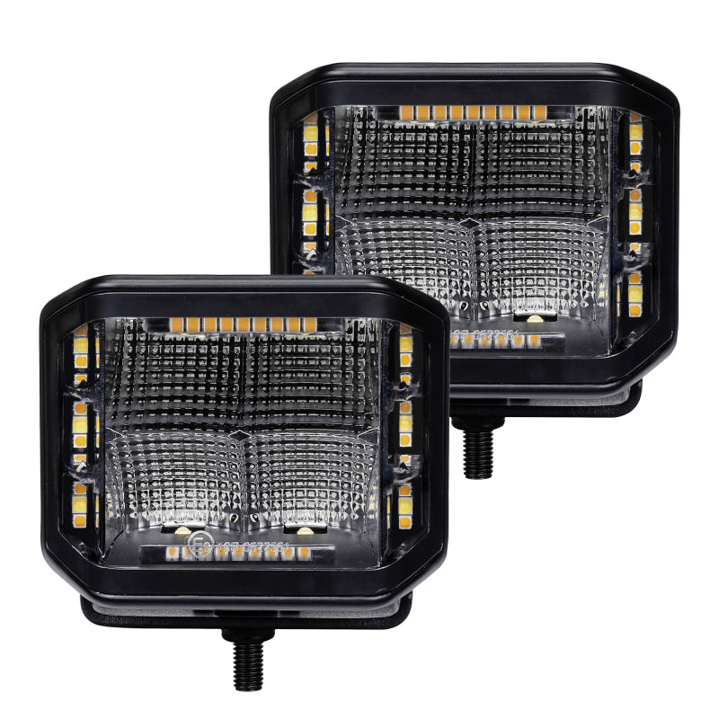 Go Rhino Xplor Blackout Combo Series Cube Sideline LED Flood Lights w/Amber 4x3 - Blk (Pair)-thumbmail-2