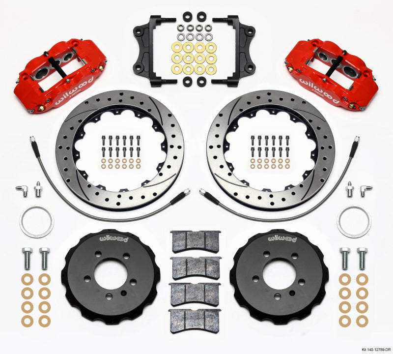 Wilwood Narrow Superlite 6R Front Hat Kit 12.88in Drill Red 06-12 Volkswagen GTI w/ Lines-thumbmail-1