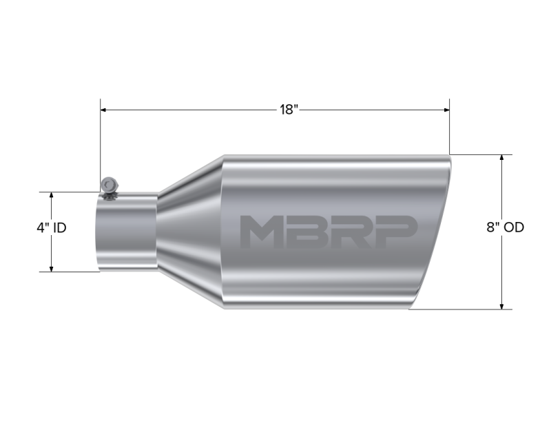 MBRP Universal Tip 8in O.D. Rolled End 4in inlet 18in length T304-thumbmail-4