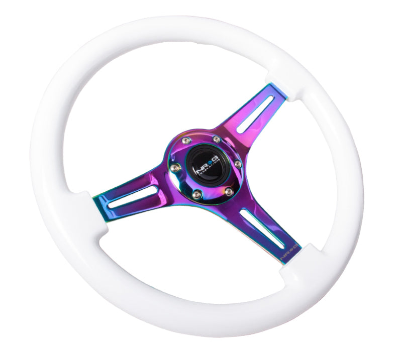 NRG Classic Wood Grain Steering Wheel (350mm) White Paint Grip w/Neochrome 3-Spoke Center-thumbmail-3