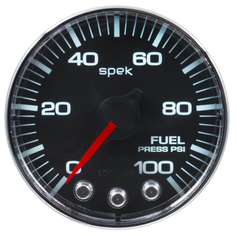 Autometer Spek-Pro Gauge Fuel Press 2 1/16in 100psi Stepper Motor W/Peak & Warn Blk/Chrm-thumbmail-1