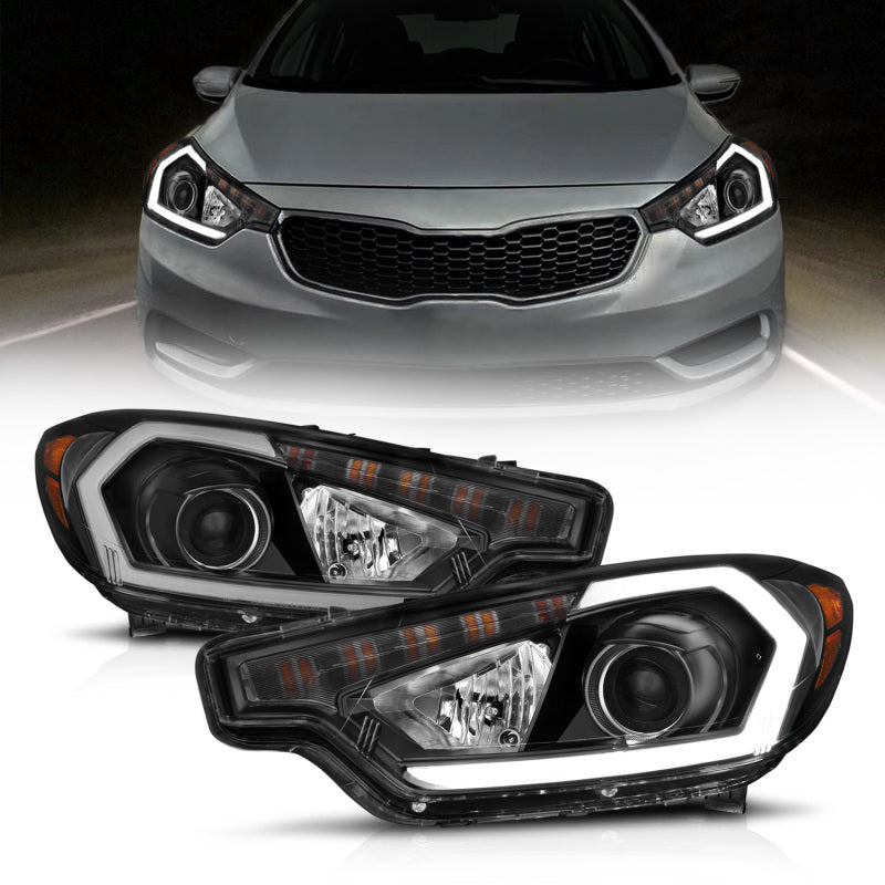 ANZO 2014-2016 Kia Forte Projector Headlights w/ Light Bar Black Housing w/ DRL-thumbmail-1
