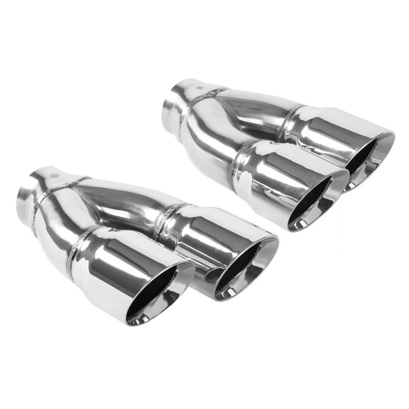 MagnaFlow Tip Stainless Double Wall Round Dual Outlet Polish 3in DIA 2.25in Inlet 9.75in Len (qty 2)-thumbmail-1