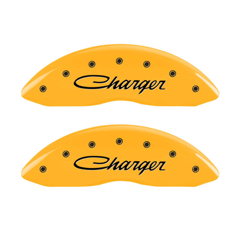 MGP 4 Caliper Covers Engraved Front & Rear Cursive/Charger Yellow finish black ch-thumbmail-3