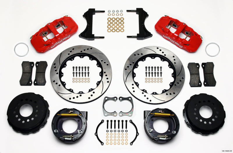 Wilwood AERO4 Rear P-Brake Kit 14.00in Drill Red Big Ford New Style 2.50in Offset-thumbmail-1