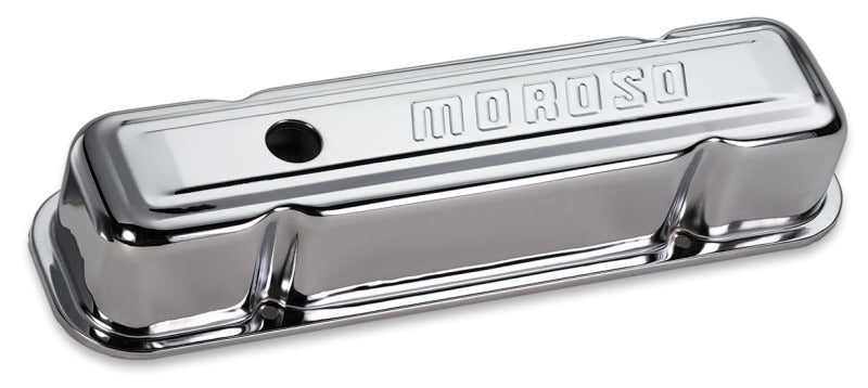 Moroso Pontiac 301-455 Valve Cover - w/Baffles - Stamped Steel Chrome Plated - Pair-thumbmail-1