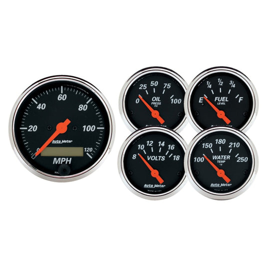 Autometer Designer 3-3/8in & 2-1/16in Kit Box-Elec Speedo & Elec Oil Press H2O Temp Volt Fuel Level