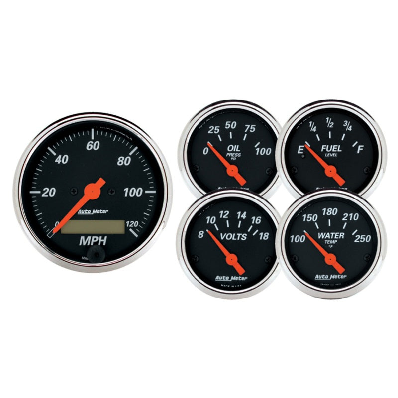 Autometer Designer 3-3/8in & 2-1/16in Kit Box-Elec Speedo & Elec Oil Press H2O Temp Volt Fuel Level-thumbmail-1