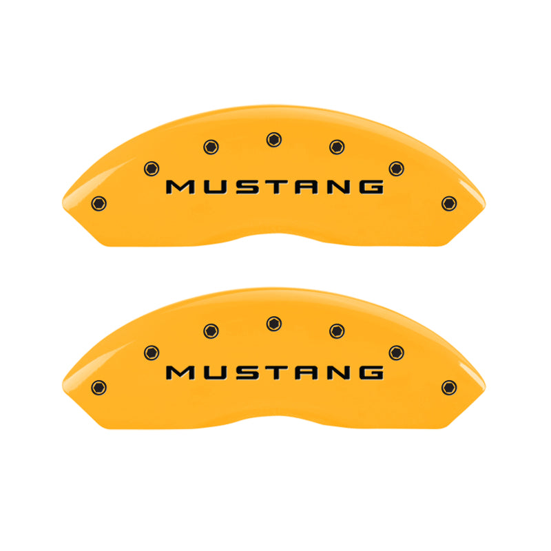 MGP 4 Caliper Covers Engraved Front Mustang Engraved Rear Bar & Pony Yellow finish black ch