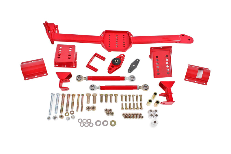BMR 05-14 S197 Mustang Body Mount Watts Link Rod End/Poly w/ Adj. Axle Clamps - Red-thumbmail-1
