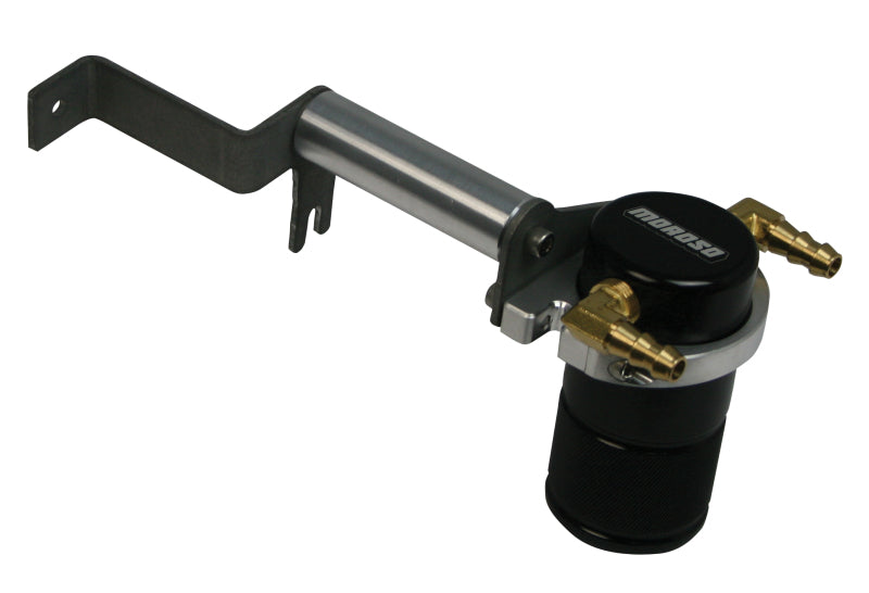 Moroso 12-15 Chevrolet Camaro ZL1 Air/Oil Separator Catch Can - Small Body - Billet Aluminum - Black-thumbmail-1