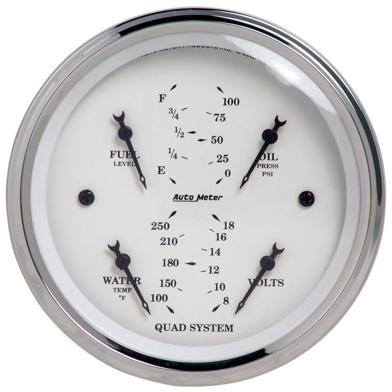 Autometer Old Tyme White 3-3/8in Short Sweep Electric Quad Gauge-Oil Press 0-100 PSI/Water Temp100--thumbmail-1
