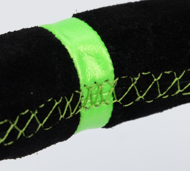 NRG Reinforced Steering Wheel 350mm/3in. Deep Blk Suede/ Neon Green Stitch w/5mm Matte Black Spoke-thumbmail-1