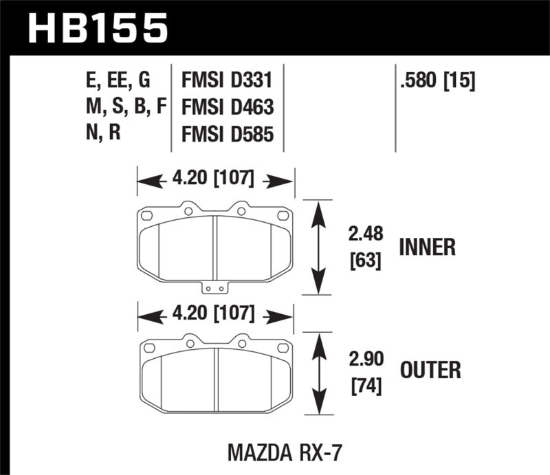 Hawk 86-95 Mazda RX-7 DTC-60 Race Front Brake Pads-thumbmail-2