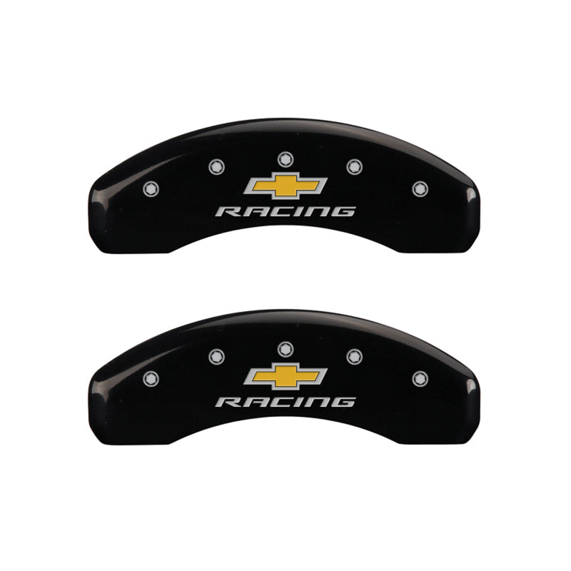 MGP 4 Caliper Covers Engraved F & R Chevy Racing Black Finish Silver Char 2017 Chevrolet Camaro-thumbmail-4